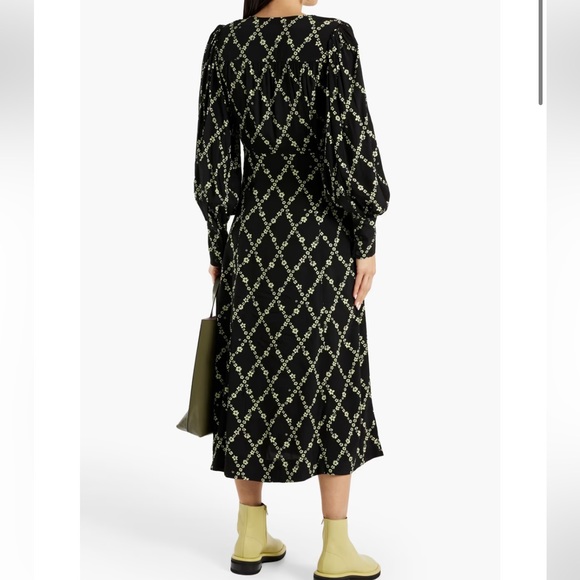 GANNI Crepe Button Wrap Dress - Picture 3 of 9